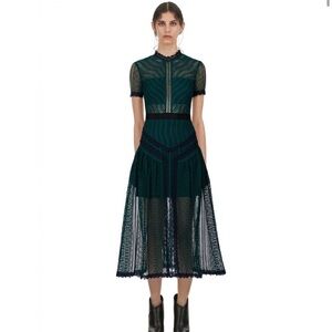 NWT Self-Portrait Green Wave Lace Midi Dress | 2
